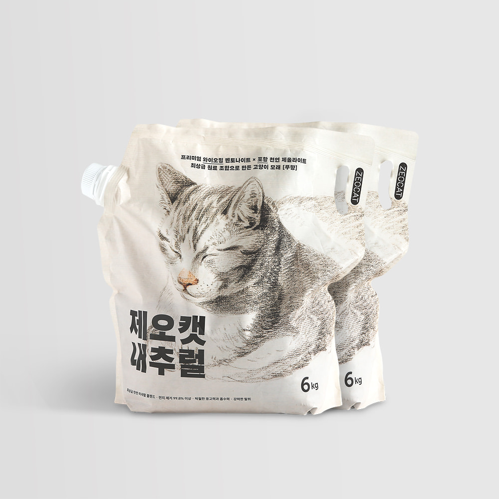 제오캣 내추럴 벤토나이트 고양이 모래 무향 6kg 2개